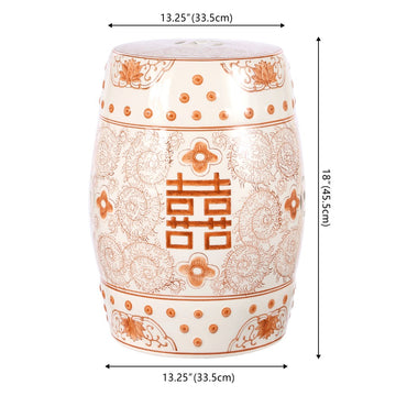 Double Happiness 18" Chinoiserie Ceramic Drum Garden Stool - JONATHAN Y